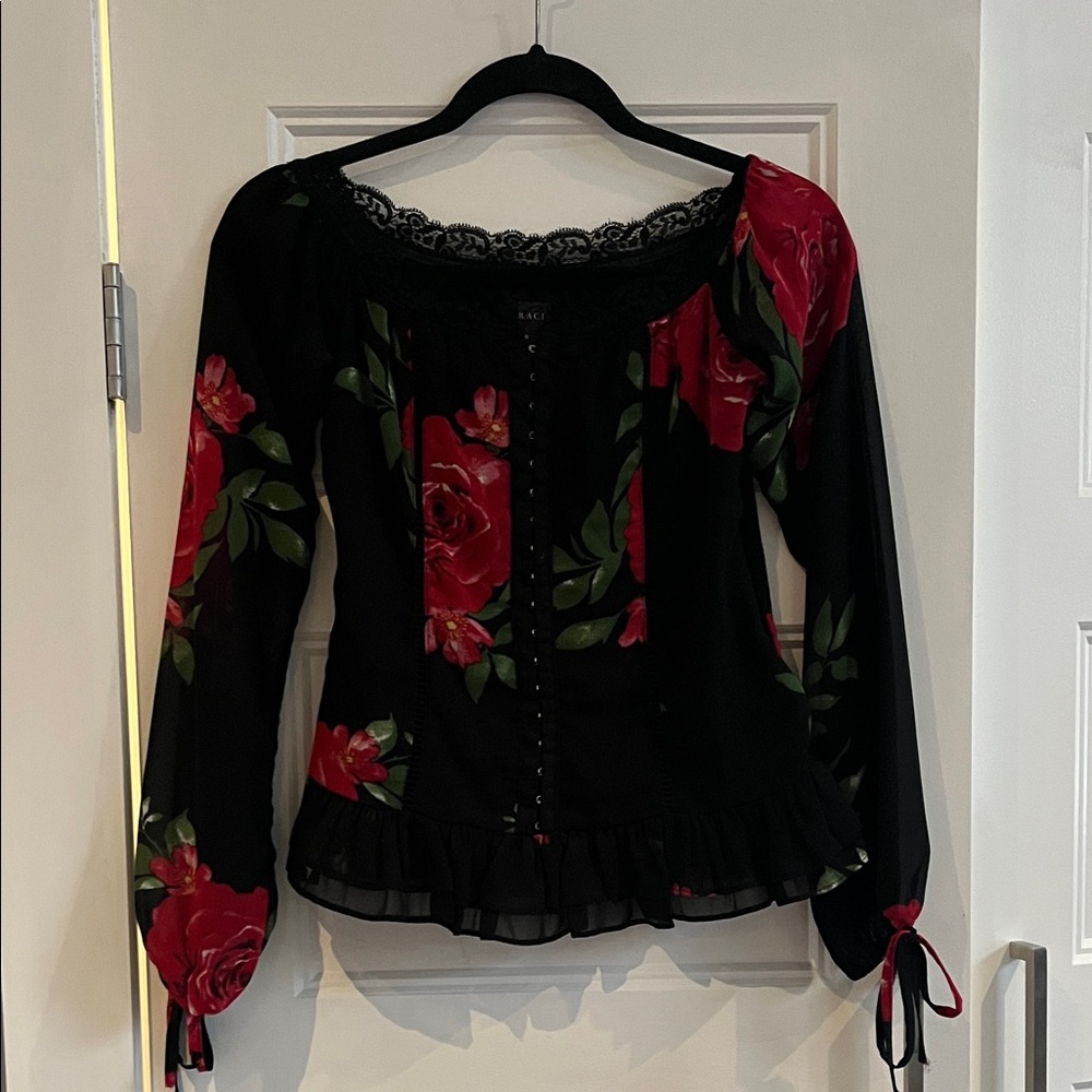 Gracia Black and Red Floral Blouse